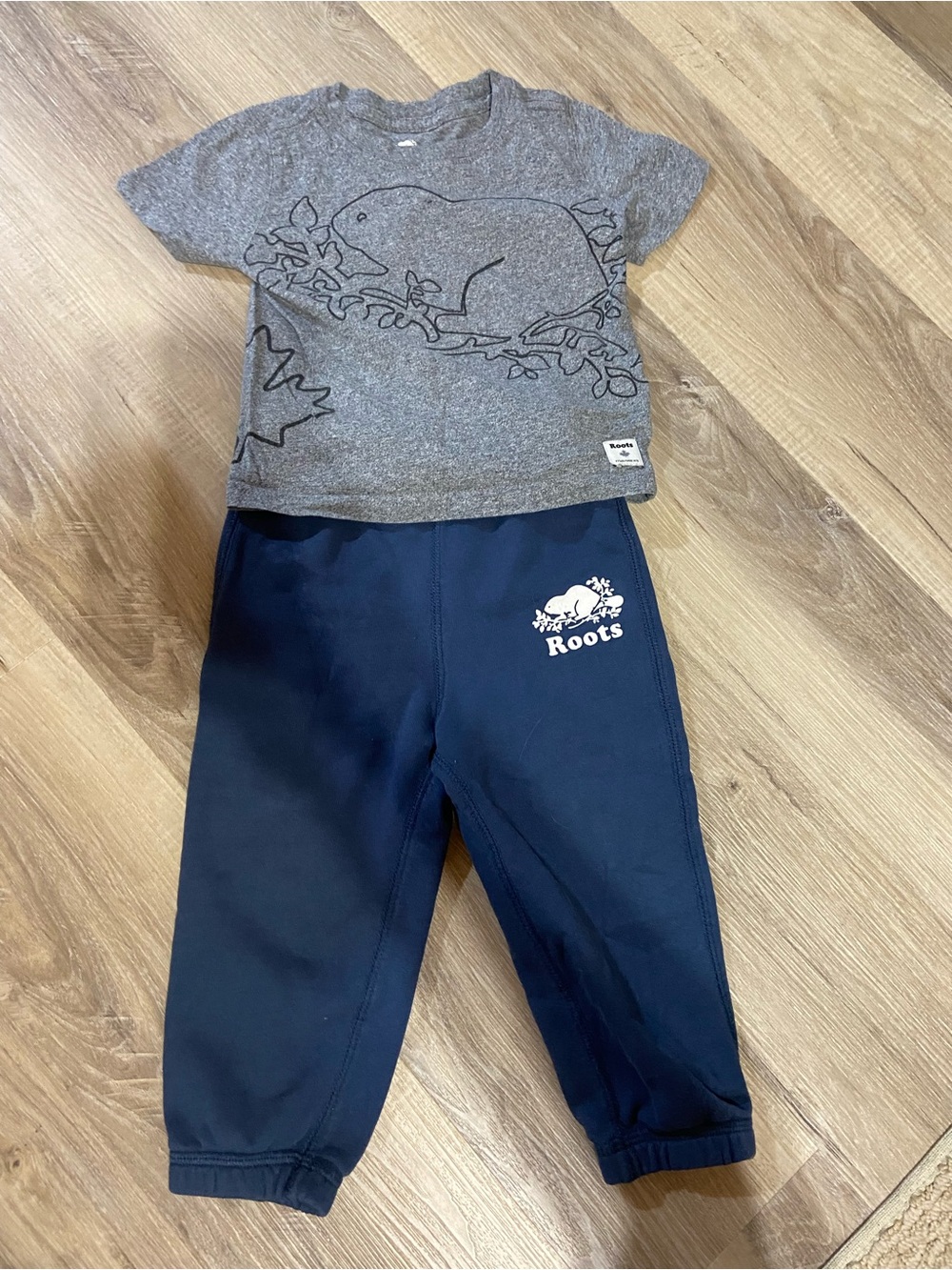 Roots Toddler Navy Joggers with White Logo